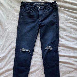 american eagle dark blue high rise jegging
